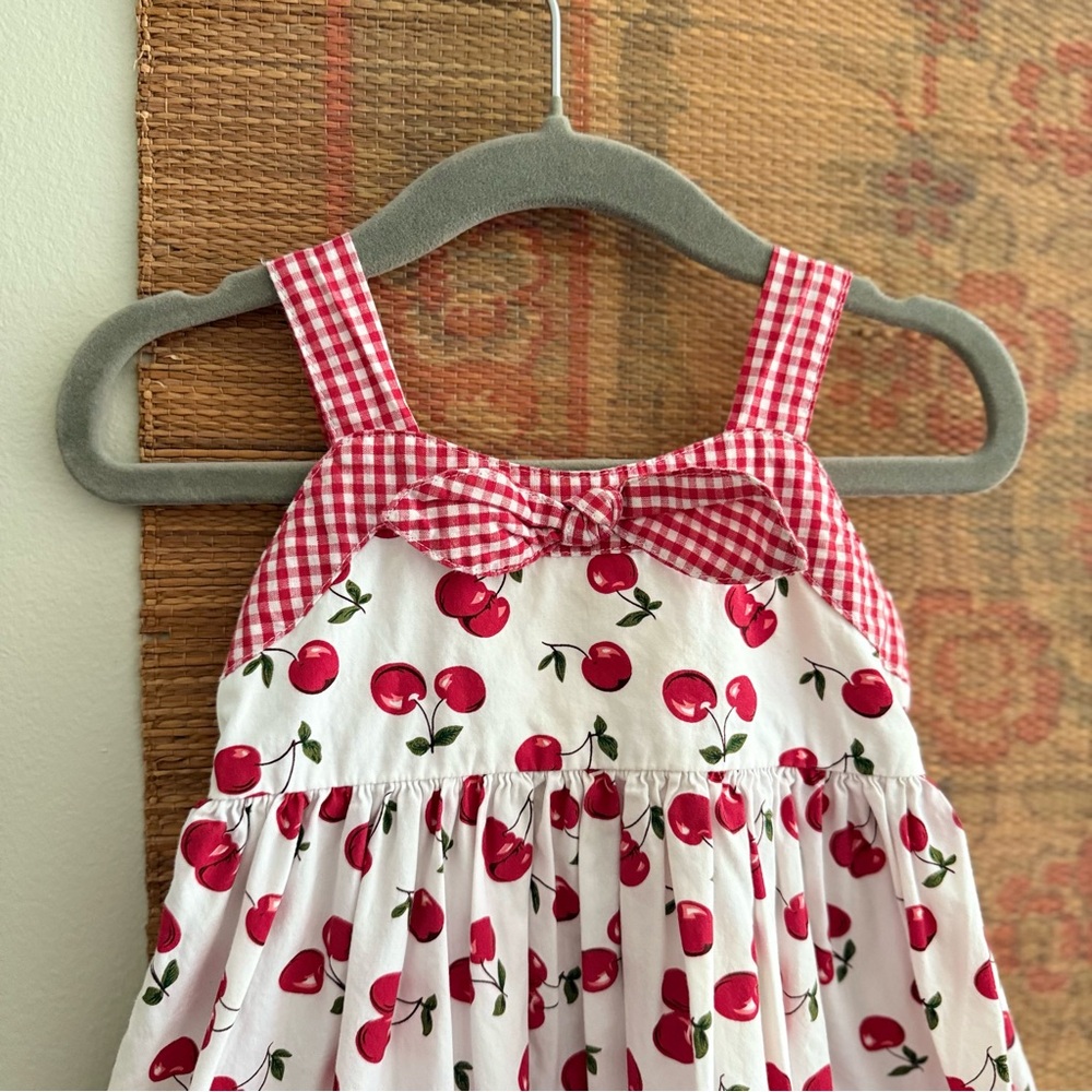 Vintage Cherry Print & Gingham Cotton Summer Dress - Picture 2 of 6